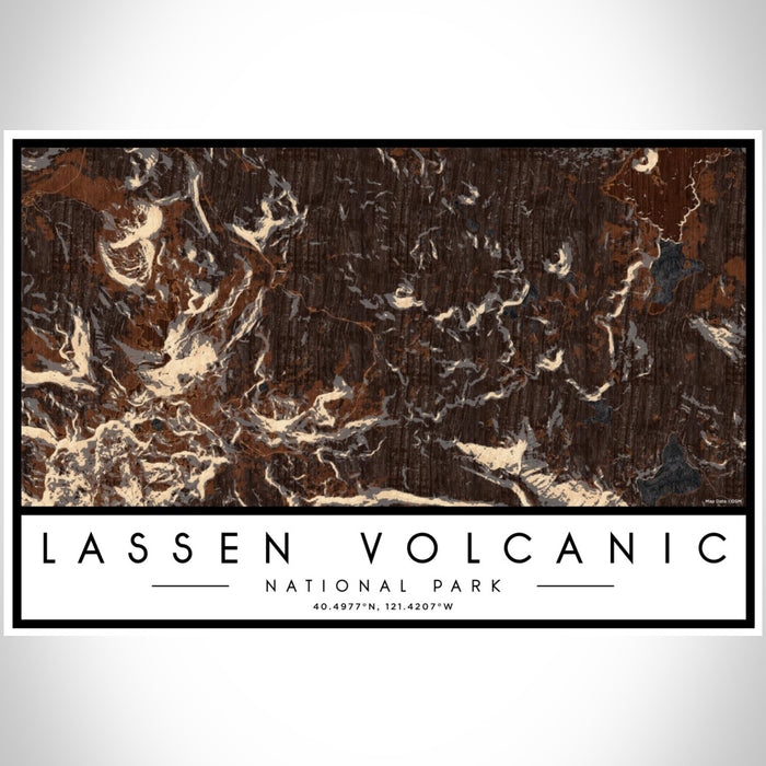 Lassen Volcanic National Park Map Print Landscape Orientation in Ember Style With Shaded Background