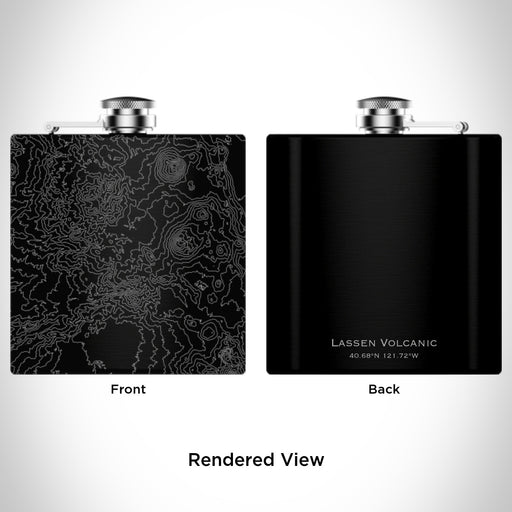 Rendered View of Lassen Volcanic National Park Map Engraving on 6oz Stainless Steel Flask in Black