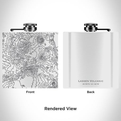 Rendered View of Lassen Volcanic National Park Map Engraving on 6oz Stainless Steel Flask in White