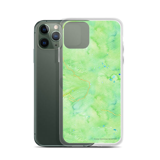 Custom Lassen Volcanic National Park Map Phone Case in Watercolor on Table with Laptop and Plant