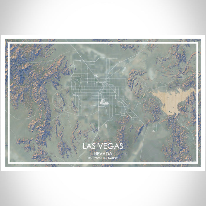 Las Vegas Nevada Map Print Landscape Orientation in Afternoon Style With Shaded Background