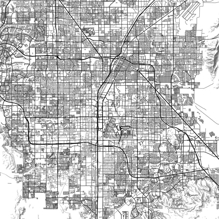 Las Vegas Nevada Map Print in Classic Style Zoomed In Close Up Showing Details