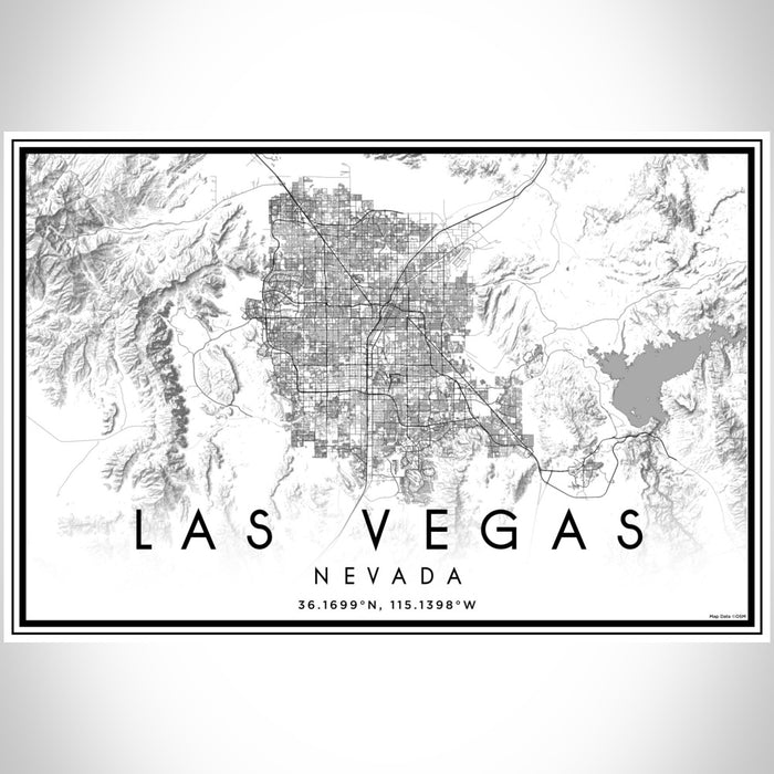 Las Vegas Nevada Map Print Landscape Orientation in Classic Style With Shaded Background