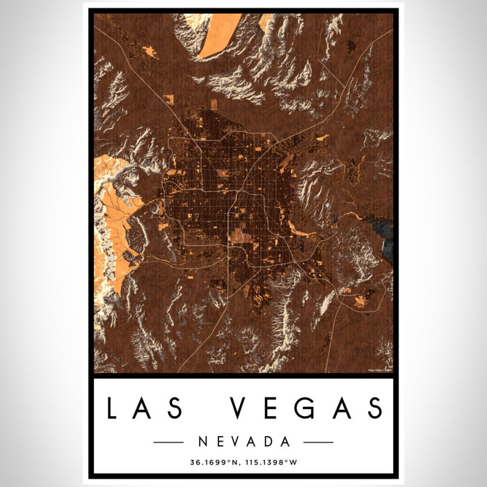 Las Vegas Nevada Map Print Portrait Orientation in Ember Style With Shaded Background