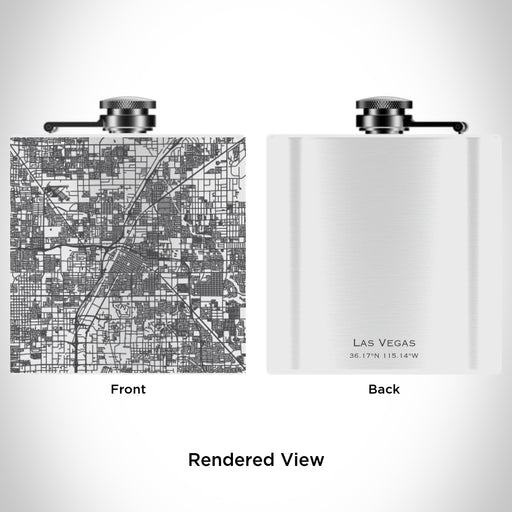 Rendered View of Las Vegas Nevada Map Engraving on 6oz Stainless Steel Flask in White