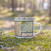 Right View Custom Las Vegas Nevada Map Enamel Mug in Woodblock on Grass With Trees in Background