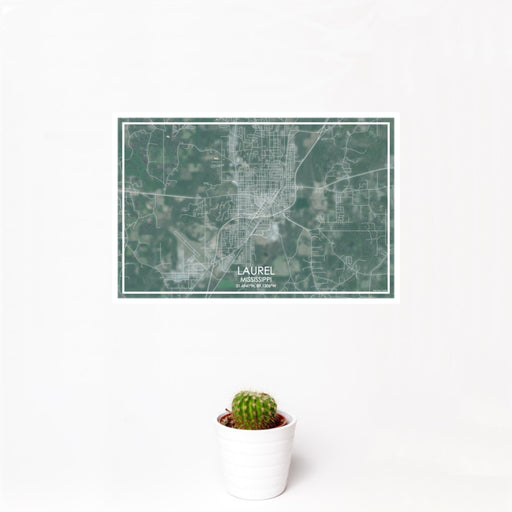 12x18 Laurel Mississippi Map Print Landscape Orientation in Afternoon Style With Small Cactus Plant in White Planter