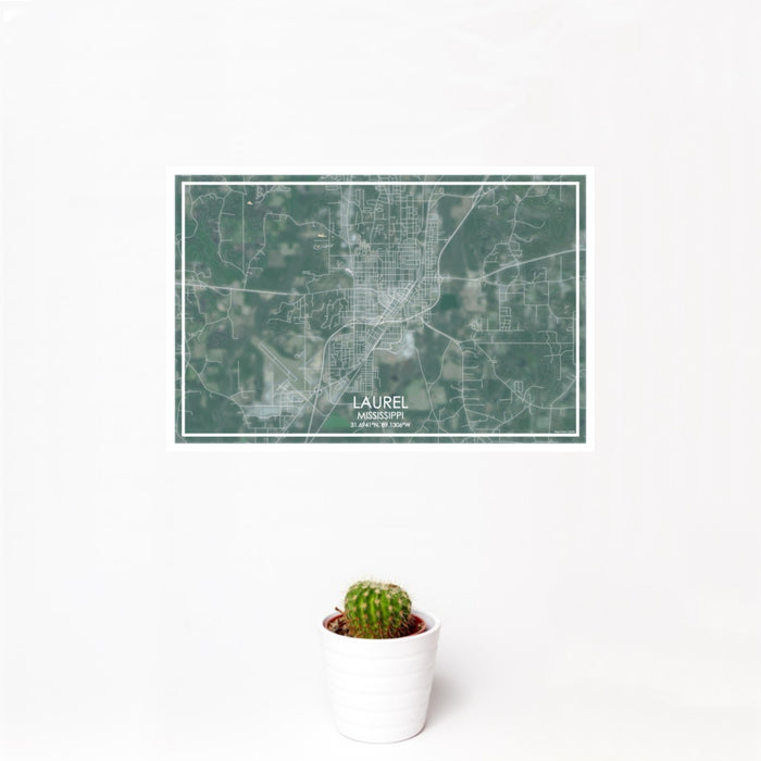 12x18 Laurel Mississippi Map Print Landscape Orientation in Afternoon Style With Small Cactus Plant in White Planter