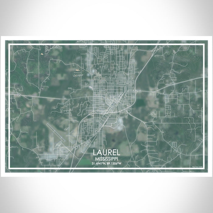 Laurel Mississippi Map Print Landscape Orientation in Afternoon Style With Shaded Background