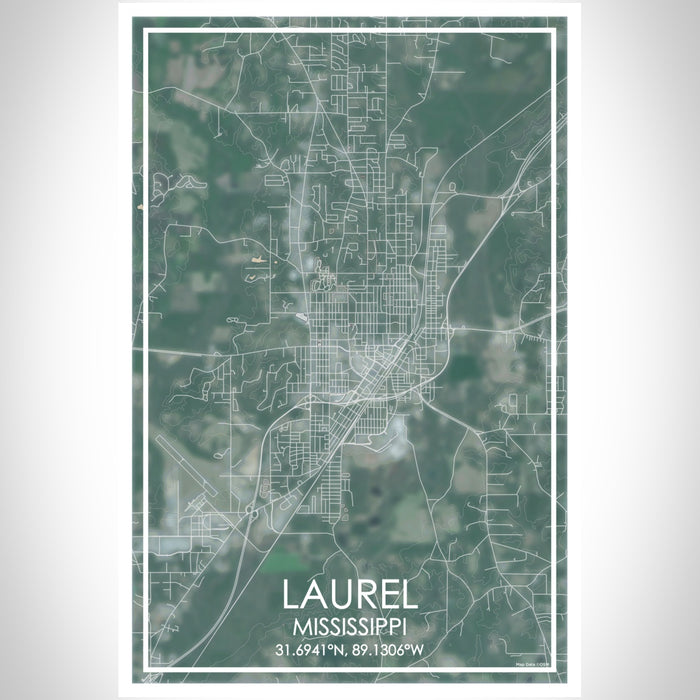 Laurel Mississippi Map Print Portrait Orientation in Afternoon Style With Shaded Background