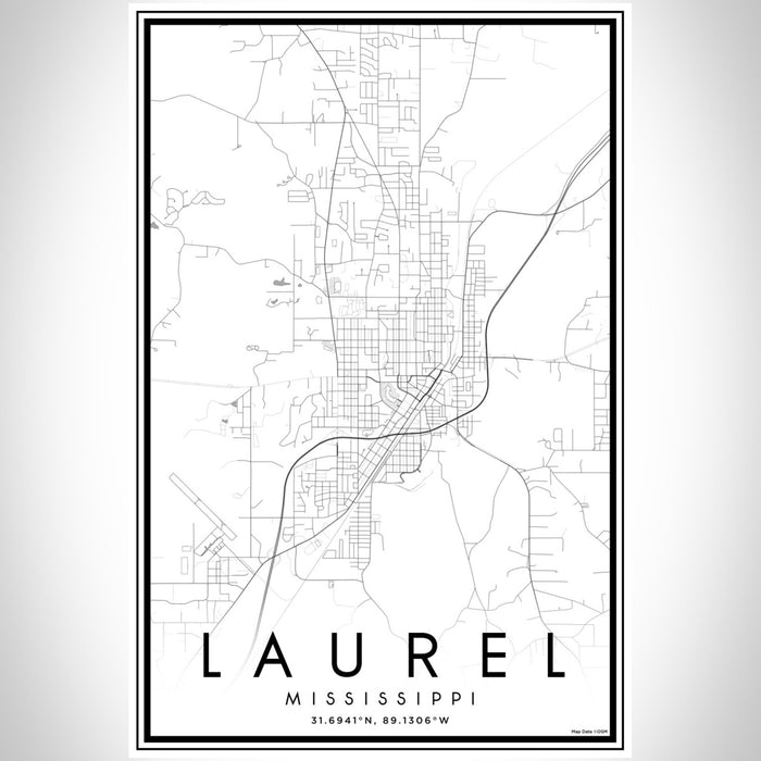 Laurel Mississippi Map Print Portrait Orientation in Classic Style With Shaded Background