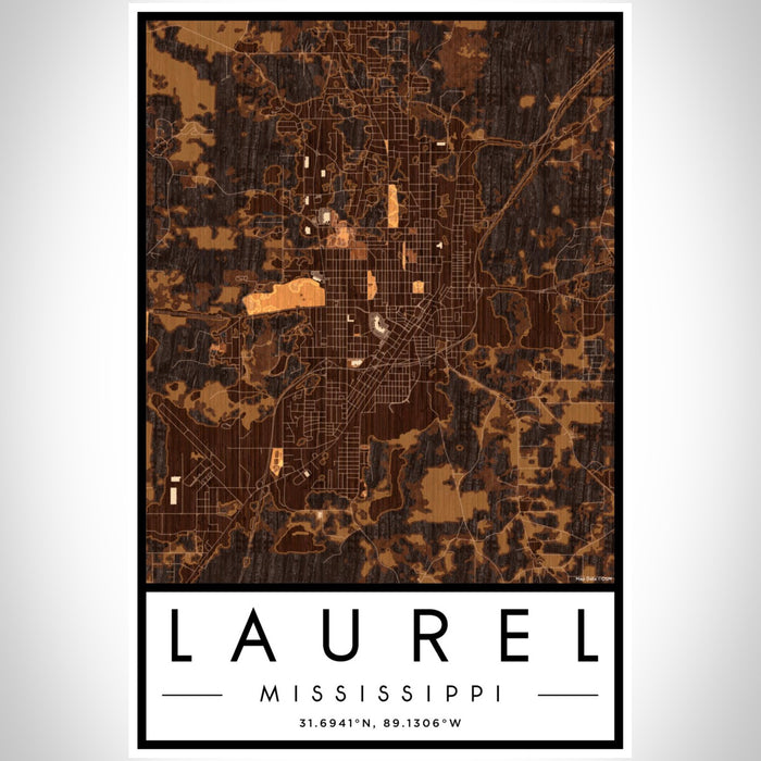 Laurel Mississippi Map Print Portrait Orientation in Ember Style With Shaded Background