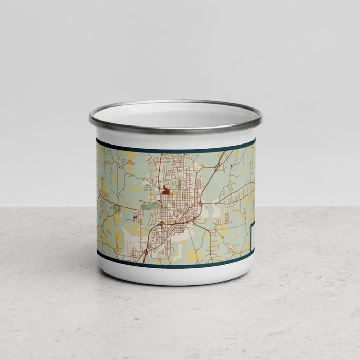 Front View Custom Laurel Mississippi Map Enamel Mug in Woodblock
