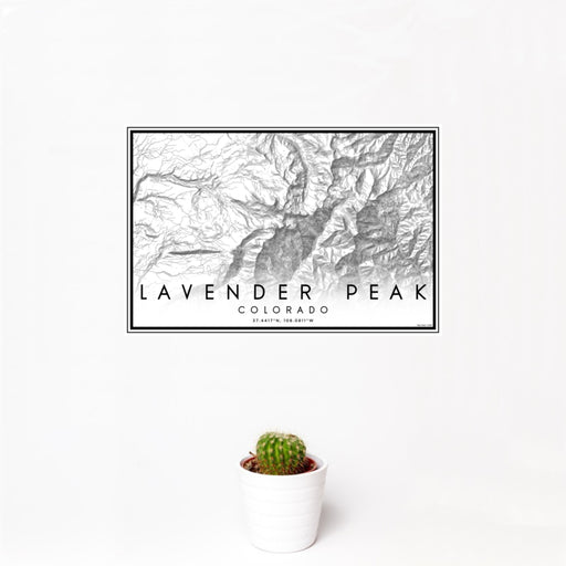 12x18 Lavender Peak Colorado Map Print Landscape Orientation in Classic Style With Small Cactus Plant in White Planter