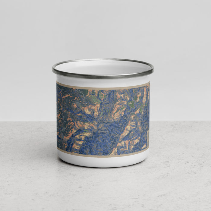 Front View Custom Lavender Peak Colorado Map Enamel Mug in Afternoon