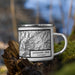 Right View Custom Lavender Peak Colorado Map Enamel Mug in Classic on Grass With Trees in Background