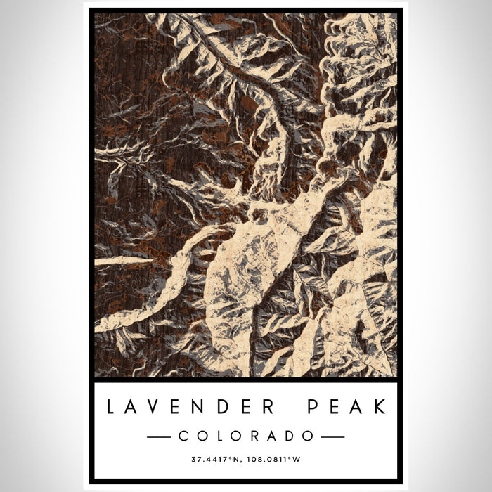 Lavender Peak Colorado Map Print Portrait Orientation in Ember Style With Shaded Background