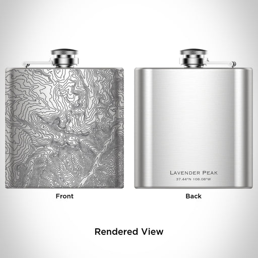 Rendered View of Lavender Peak Colorado Map Engraving on 6oz Stainless Steel Flask