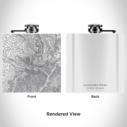 Rendered View of Lavender Peak Colorado Map Engraving on 6oz Stainless Steel Flask in White