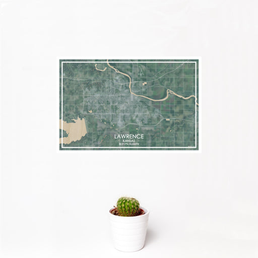 12x18 Lawrence Kansas Map Print Landscape Orientation in Afternoon Style With Small Cactus Plant in White Planter