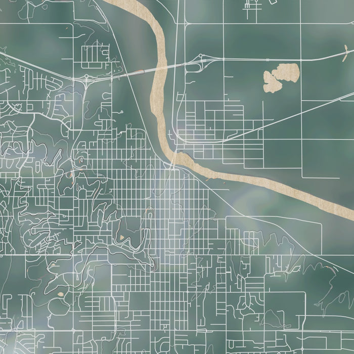 Lawrence Kansas Map Print in Afternoon Style Zoomed In Close Up Showing Details
