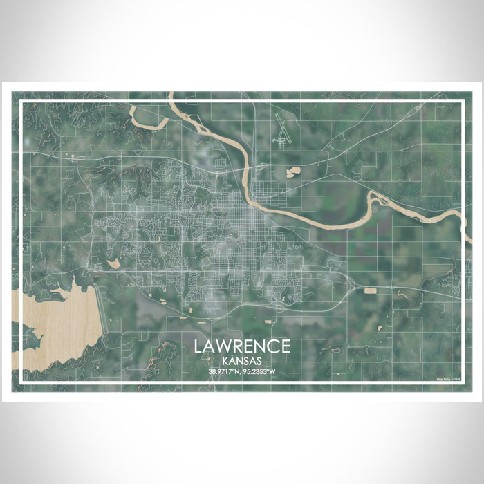Lawrence Kansas Map Print Landscape Orientation in Afternoon Style With Shaded Background