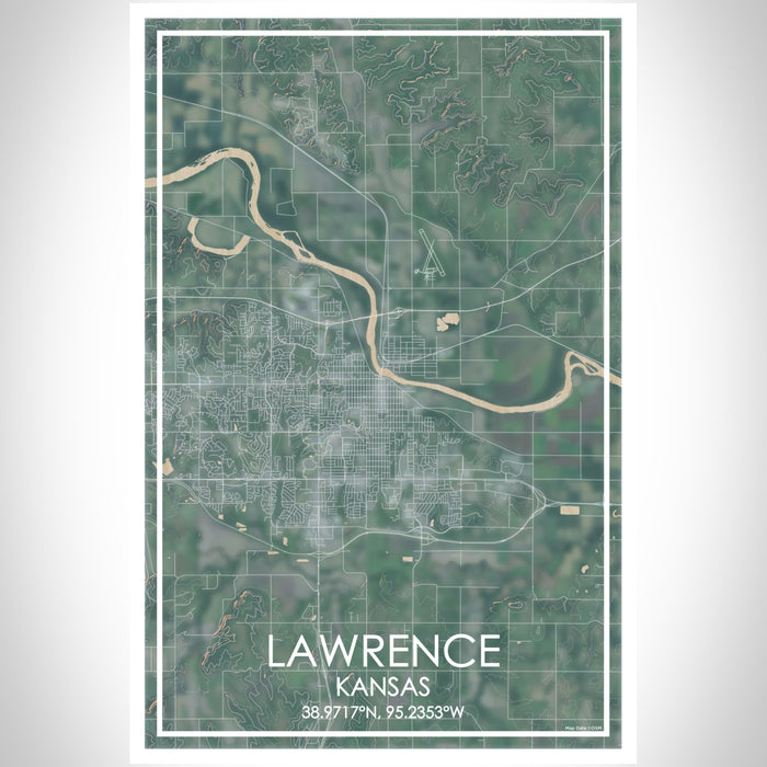 Lawrence Kansas Map Print Portrait Orientation in Afternoon Style With Shaded Background
