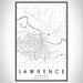 Lawrence Kansas Map Print Portrait Orientation in Classic Style With Shaded Background
