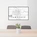 24x36 Lawrence Kansas Map Print Landscape Orientation in Classic Style Behind 2 Chairs Table and Potted Plant