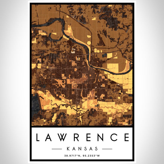 Lawrence Kansas Map Print Portrait Orientation in Ember Style With Shaded Background