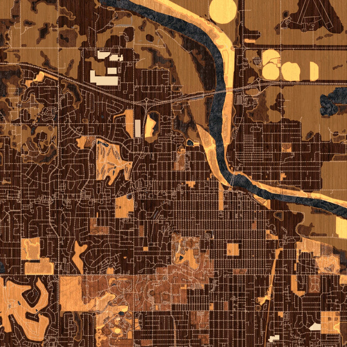 Lawrence Kansas Map Print in Ember Style Zoomed In Close Up Showing Details