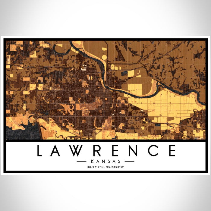 Lawrence Kansas Map Print Landscape Orientation in Ember Style With Shaded Background