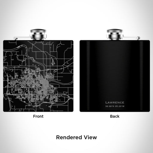 Rendered View of Lawrence Kansas Map Engraving on 6oz Stainless Steel Flask in Black