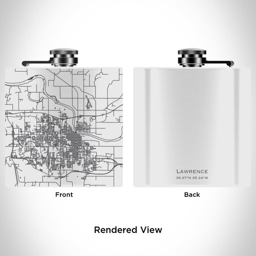 Rendered View of Lawrence Kansas Map Engraving on 6oz Stainless Steel Flask in White