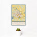 12x18 Lawrence Kansas Map Print Portrait Orientation in Woodblock Style With Small Cactus Plant in White Planter