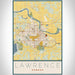 Lawrence Kansas Map Print Portrait Orientation in Woodblock Style With Shaded Background