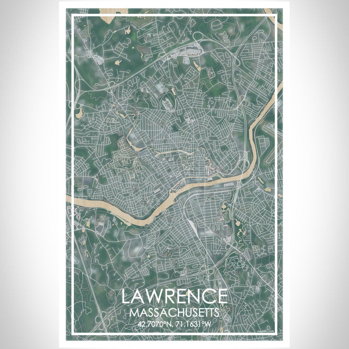 Lawrence Massachusetts Map Print Portrait Orientation in Afternoon Style With Shaded Background