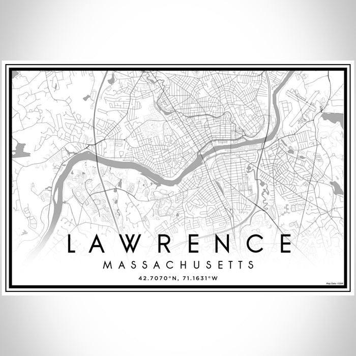 Lawrence Massachusetts Map Print Landscape Orientation in Classic Style With Shaded Background