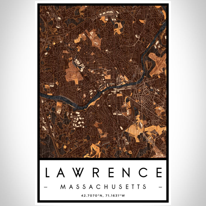 Lawrence Massachusetts Map Print Portrait Orientation in Ember Style With Shaded Background