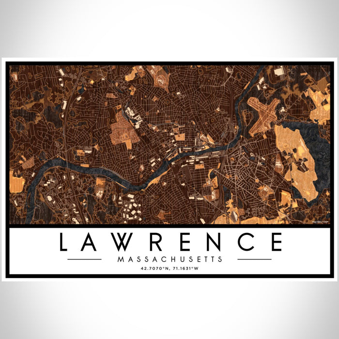 Lawrence Massachusetts Map Print Landscape Orientation in Ember Style With Shaded Background
