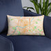 Custom Lawrence Massachusetts Map Throw Pillow in Watercolor on Blue Colored Chair