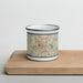 Front View Custom Lawrence Massachusetts Map Enamel Mug in Woodblock on Cutting Board
