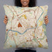 Person holding 22x22 Custom Lawrence Massachusetts Map Throw Pillow in Woodblock