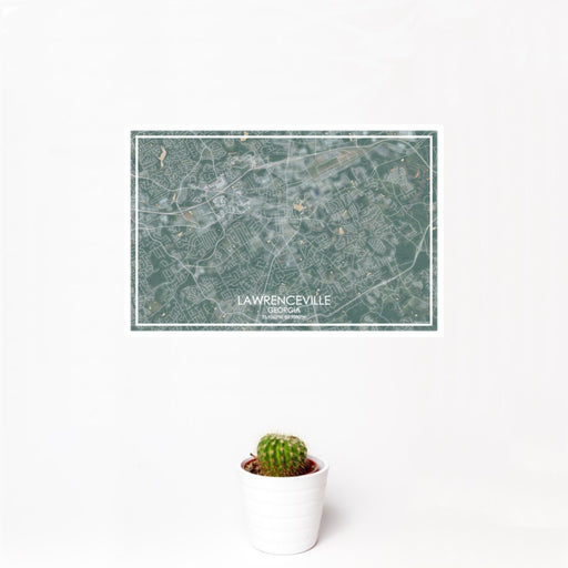 12x18 Lawrenceville Georgia Map Print Landscape Orientation in Afternoon Style With Small Cactus Plant in White Planter