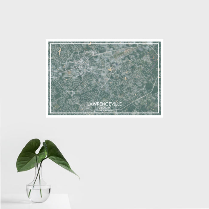 16x24 Lawrenceville Georgia Map Print Landscape Orientation in Afternoon Style With Tropical Plant Leaves in Water
