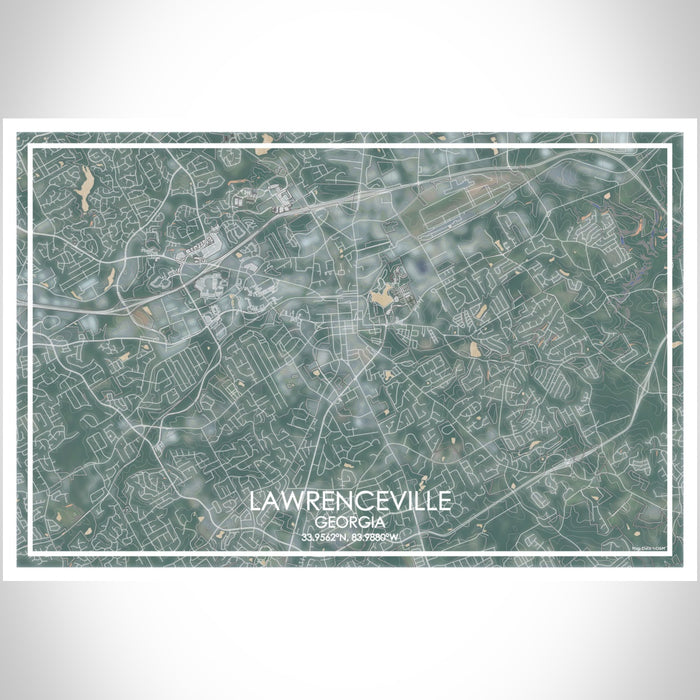 Lawrenceville Georgia Map Print Landscape Orientation in Afternoon Style With Shaded Background