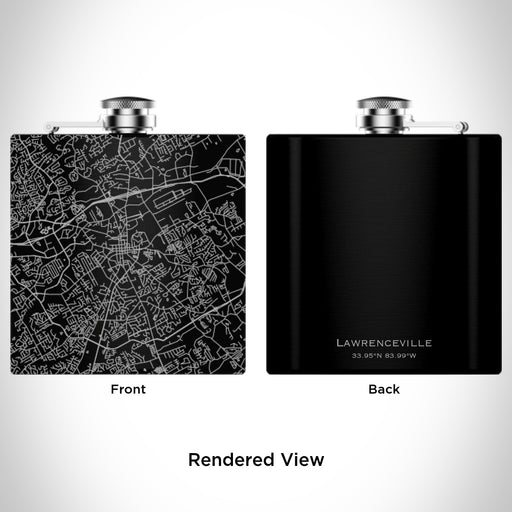 Rendered View of Lawrenceville Georgia Map Engraving on 6oz Stainless Steel Flask in Black