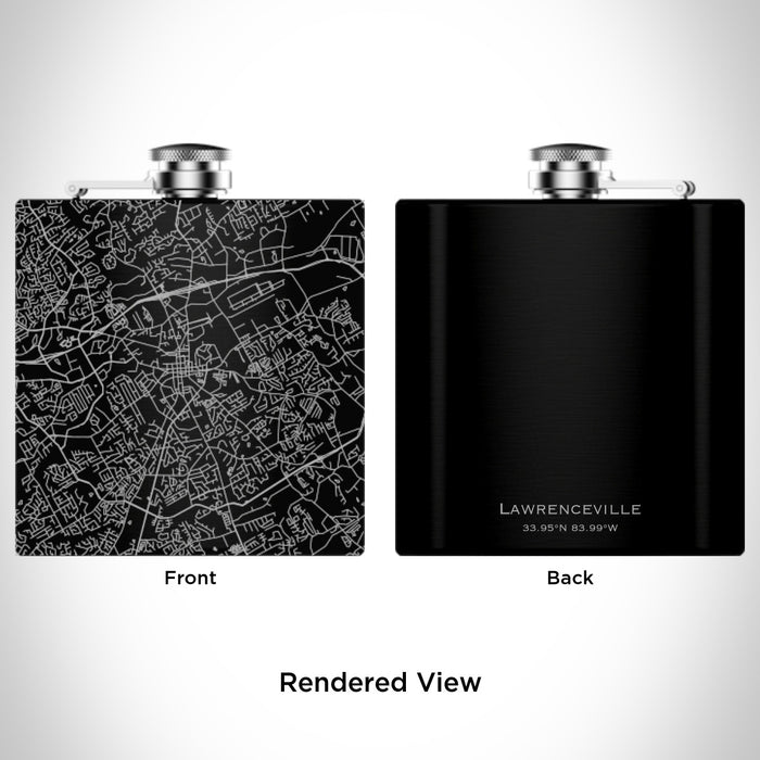 Rendered View of Lawrenceville Georgia Map Engraving on 6oz Stainless Steel Flask in Black