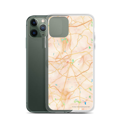 Custom Lawrenceville Georgia Map Phone Case in Watercolor on Table with Laptop and Plant
