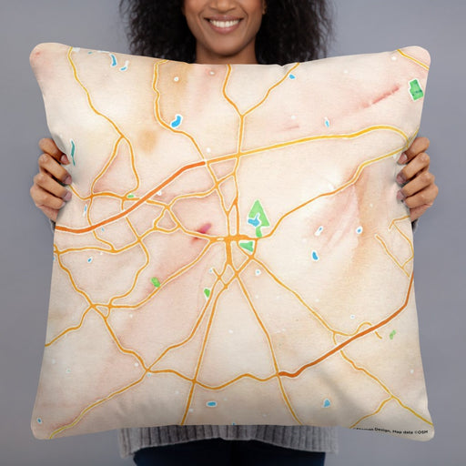 Person holding 22x22 Custom Lawrenceville Georgia Map Throw Pillow in Watercolor